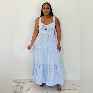 A. CALVIN by flyingtomato | Blue and White Stripped Tiered Maxi Dress | Size M